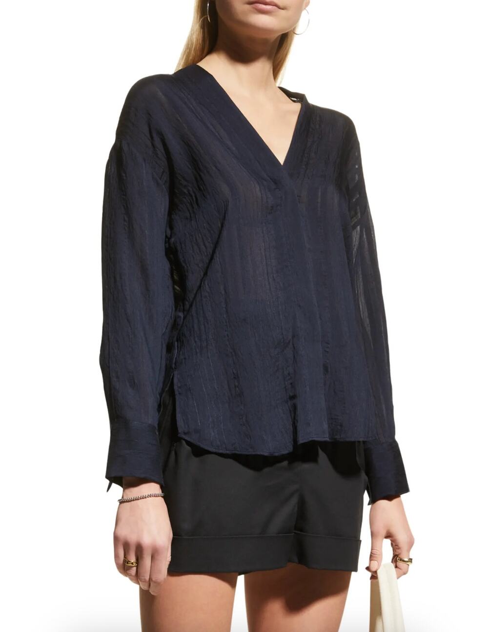Vince Drapey Stripe V-Neck Blouse XS